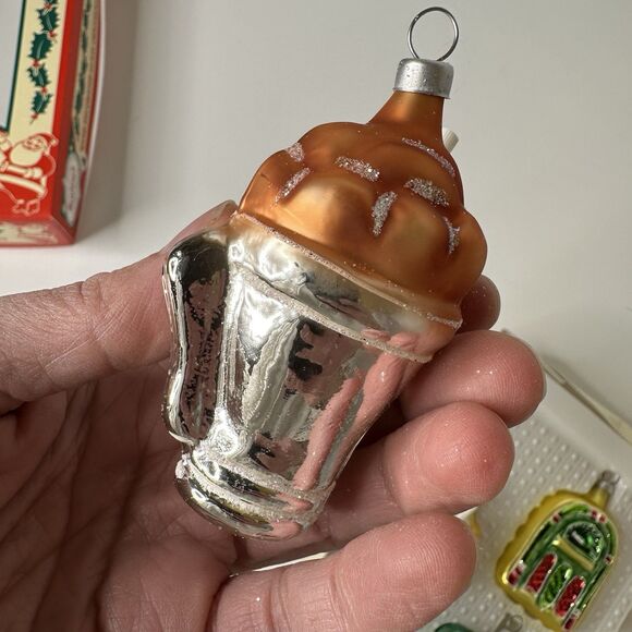 Vtg Bradford Novelty 4 Glass Soda Shop Ornaments Retro Christmas Hand Decorated - Picture 7 of 16